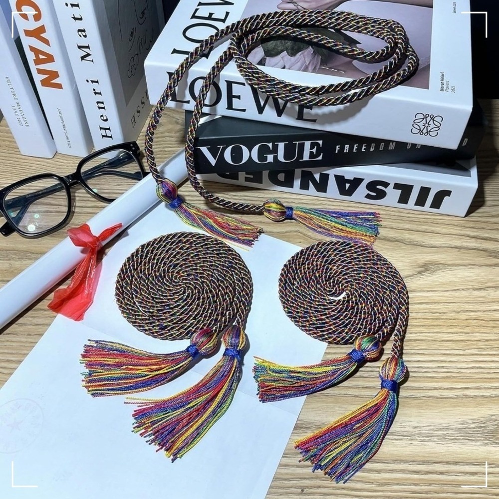 Rainbow Graduation Honor Cord 67 Inch Twisted Rope with Tassels Commencement